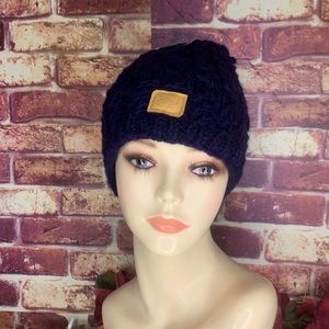 Turtlefur Hand knit Navy Blue Chunky Wool Knit Winter Hat